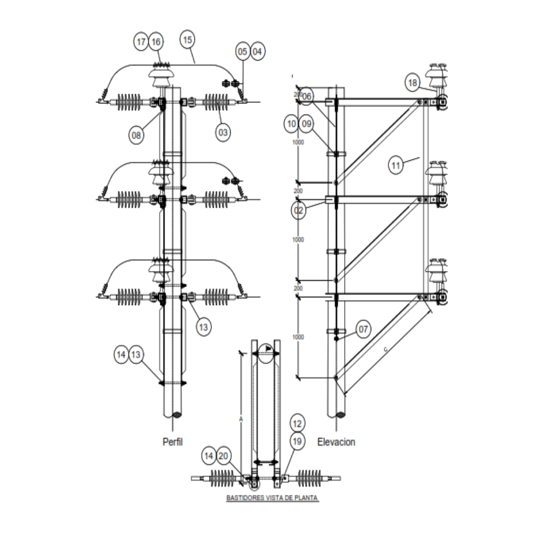 ARMADO TIPO PRVB-3 SOPORTE SUSPENSION Y DOBLE RETENCION EN BASTIDOR PASANTE GALV CALIENTE ARAGCU AR