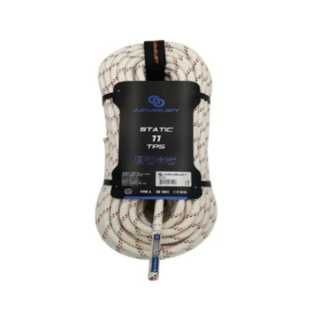 CUERDA SEMI-ESTATICA 11MM BLANCO-CHISPAS NEGRAS Y ROJAS 400MTS 28.5 kN CE-EN 1891 S11TPS ARMBURY