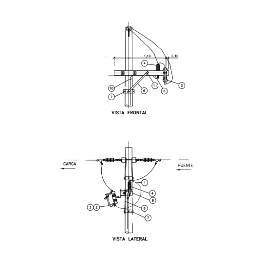 ARMADO TIPO PSEC-0 SOPORTE DE SECCIONAMIENTO 1Ø CON PARARRAYOS GALV CALIENTE ARAGCU AR1