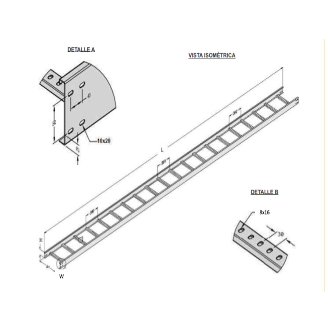 BANDEJA PORTACABLE TIPO RANURADA 750X50MM GALV. CALIENTE ARAGCU VM2