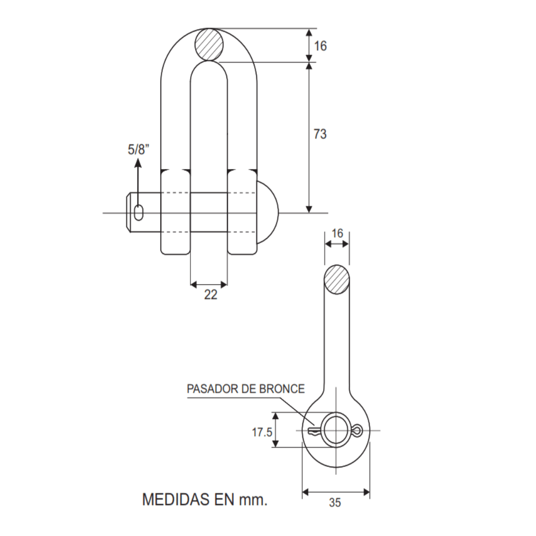 GRILLETE DE ANCLAJE TIPO RECTO 5/8'' 71KN GALV CALIENTE AP5472004 ARAGCU MT2
