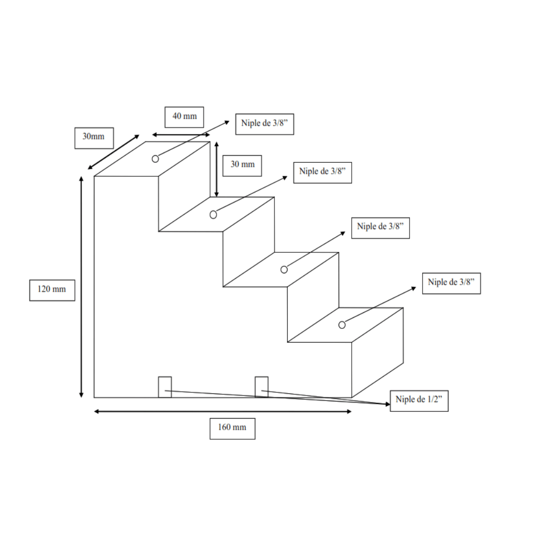 AISLADOR DE RESINA EPOXICA ARALDIT TIPO ESCALERA DE 4 PELDAÑOS (160X120X30) NIPLES DE 3/8'' Y 1/2'' FARCOTEC2