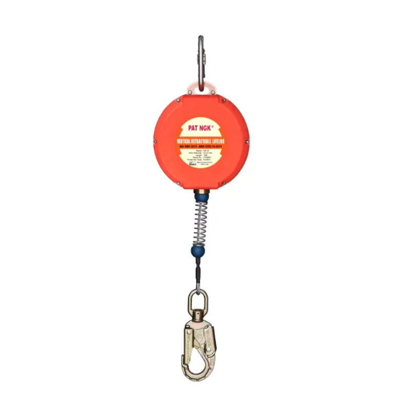 LINEA RETRACTIL CABLE DE ACERO 4.8MMX20M CON GANCHO DOBLE SEGURO CARABINERO HE-20 PATNGK