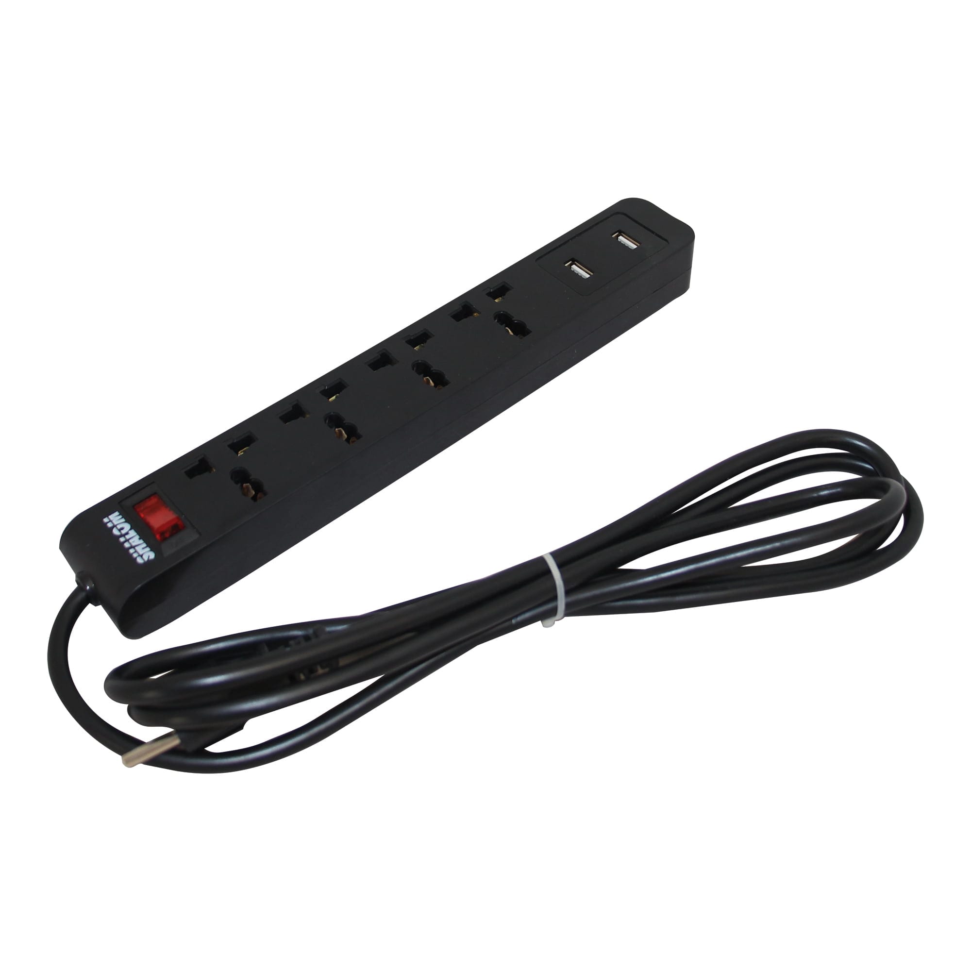EXTENSION 6 SALIDAS (4 TOMACORRIENTES UNIVERSALES 10A 220V L/T + 2 USB TIPO A) SHALOM1