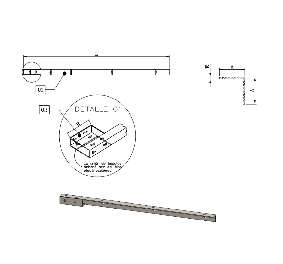 CRUCETA DE F°G° TIPO L 2-1/2''X1/4''X2.20MT D1CZ0000 ARAGCU AR2