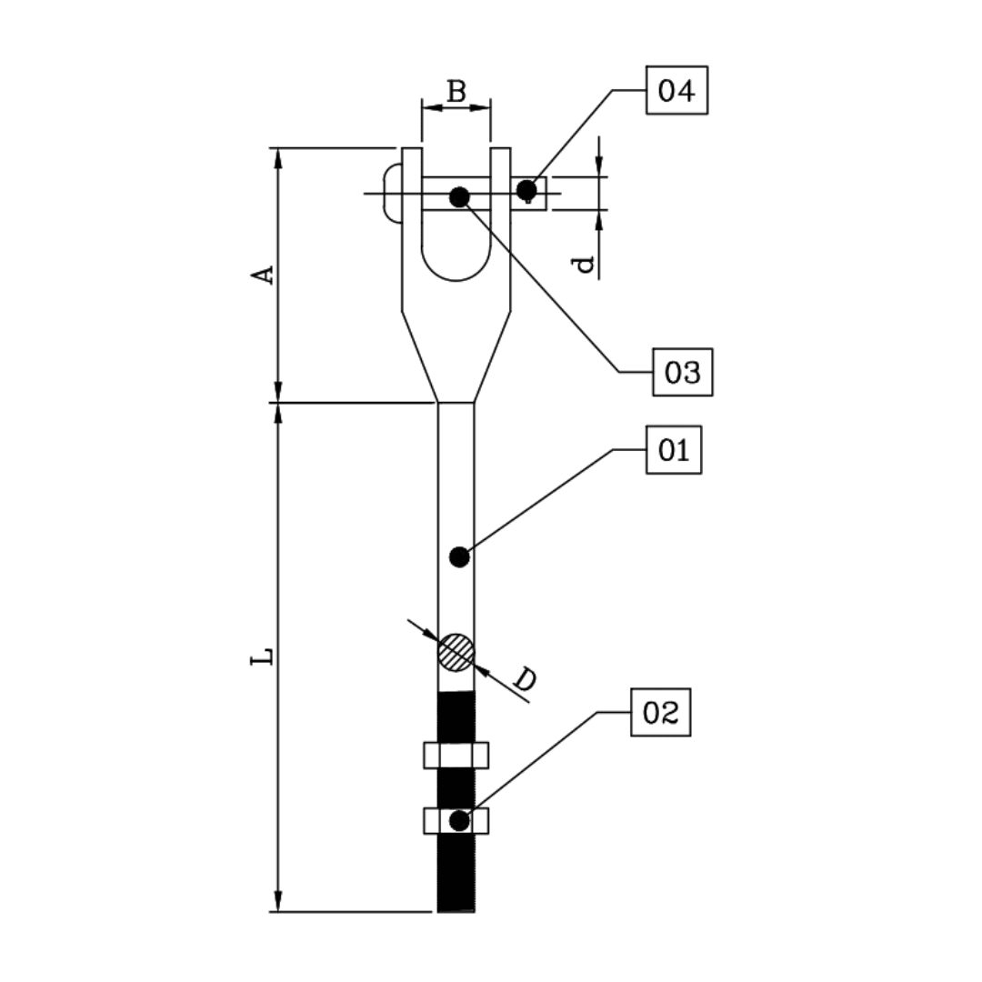 PERNO CABEZA HORQUILLA DE A°G° 16X203MM D1PE0400 ARAGCU MT2