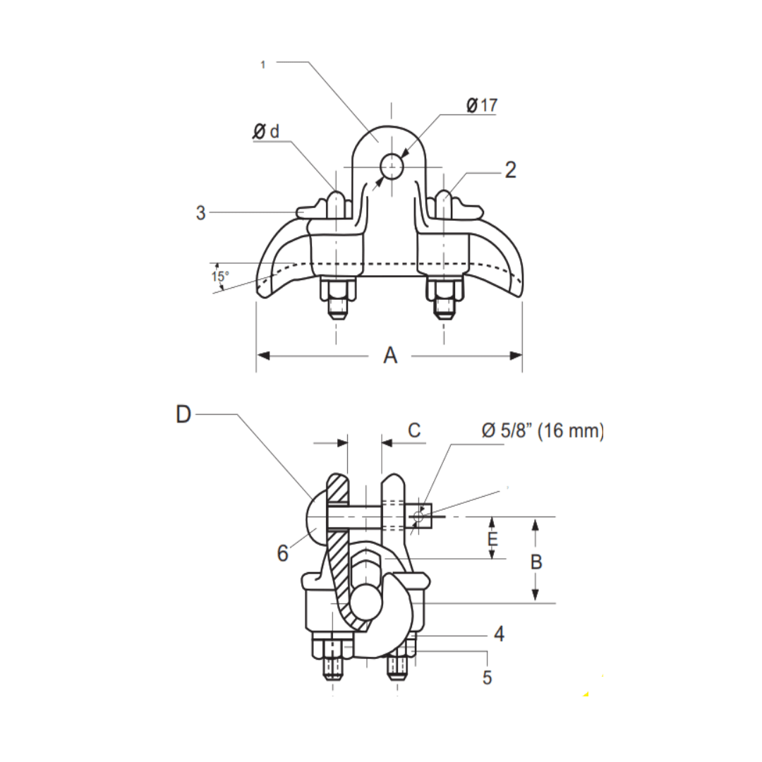 GRAPA DE SUSPENSION (TIPO BARQUITO) DE ALUMINIO 16-95MM 45KN AP5451010 ARAGCU MT3