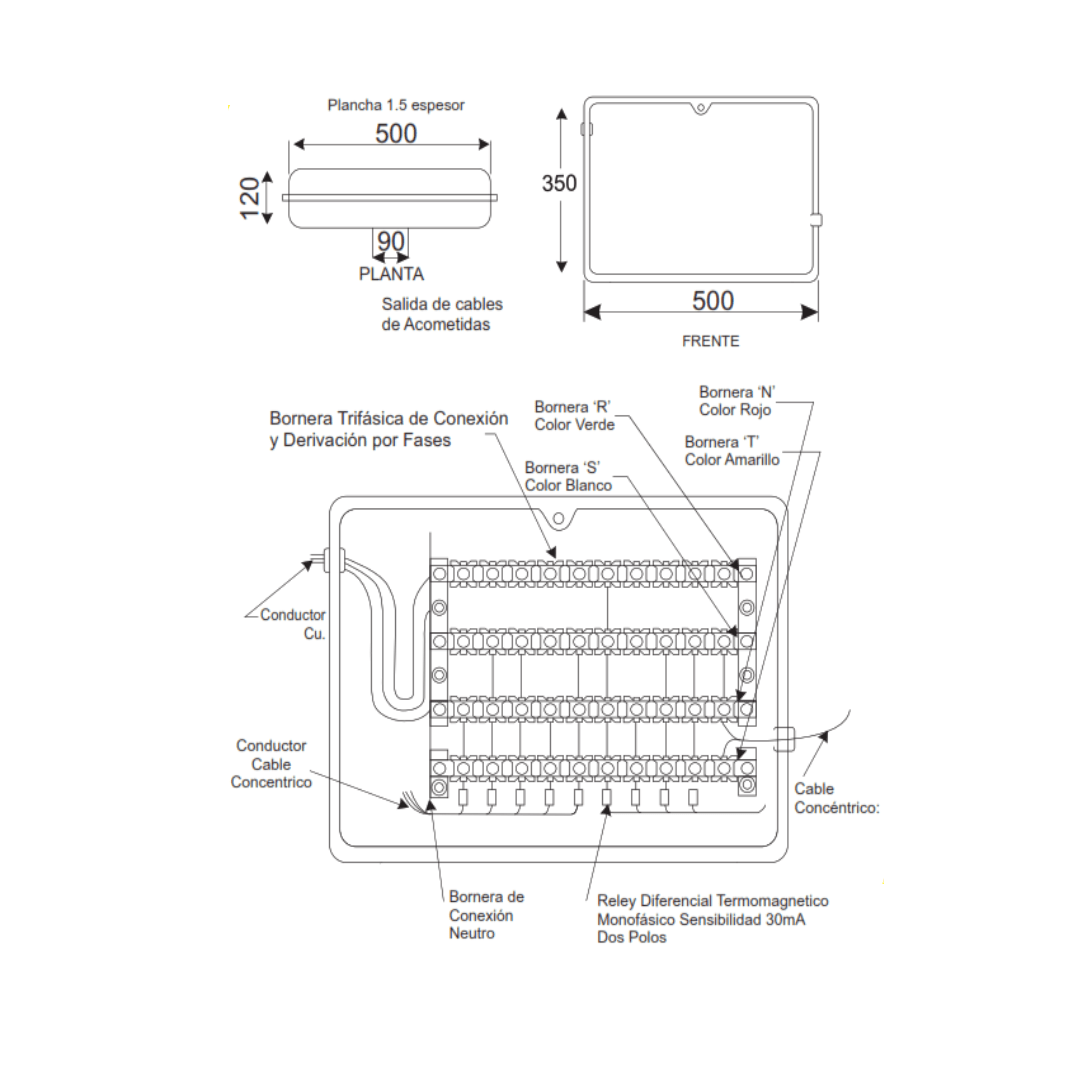 CAJA DERIVACION PARA ACOMETIDAS SISTEMA 440-220V 5 BORN EN CADA BARRA DE COBRE AP6911100 ARAGCU AD2