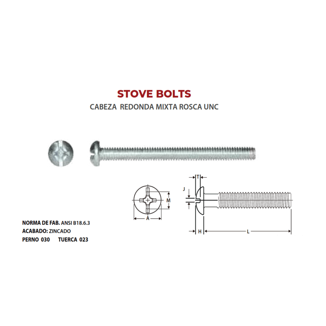 STOVE BOLT CABEZA REDONDA MIXTA ROSCA UNC ZINCADO 3/16'' ARAGCU OUTLET2