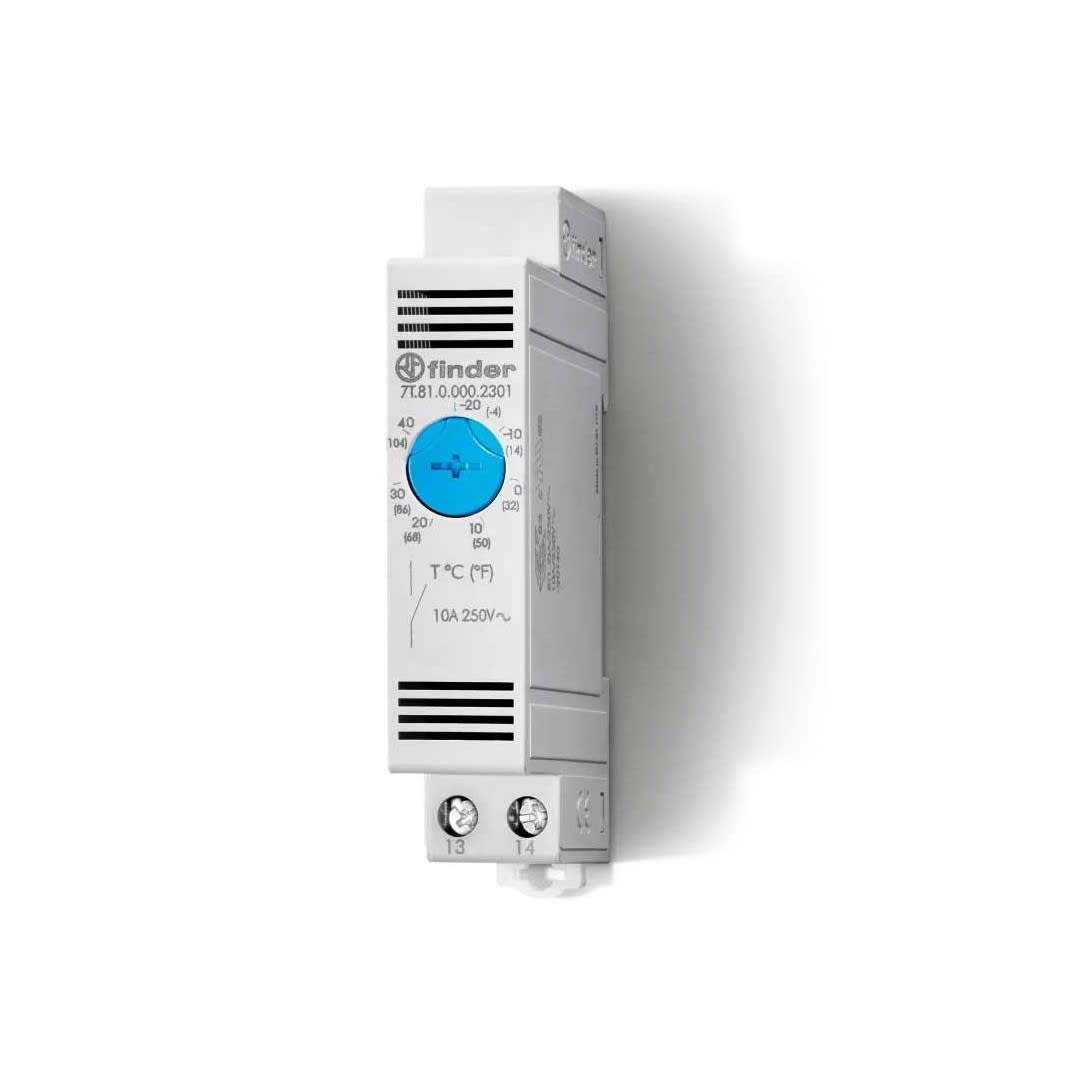 TERMOSTATO VENTILADOR -20/+60 °C. IN 10A 250VAC 1 CONTACTO NA RANGO TEMPERATURA 7T8100002303 FINDER