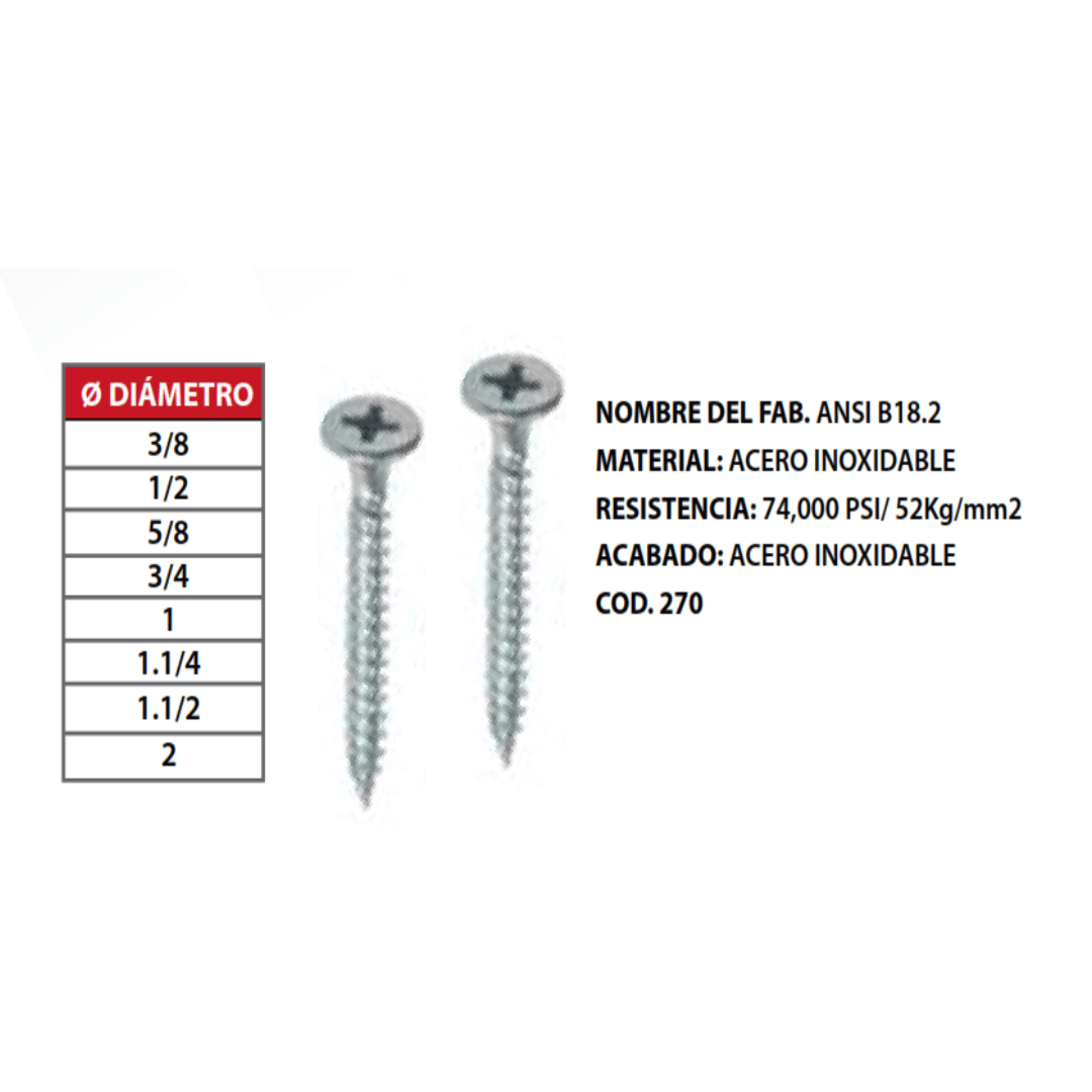 TORNILLO AUTORROSCANTE CABEZA PLANA INOXIDABLE 1/2'' ARAGCU OUTLET2