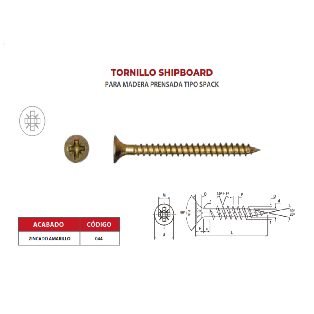 TORNILLO SHIPBOARD PARA MADERA PRENSADA TIPO SPACK ZINCADO AMARILLO N°3 ARAGCU OUTLET2