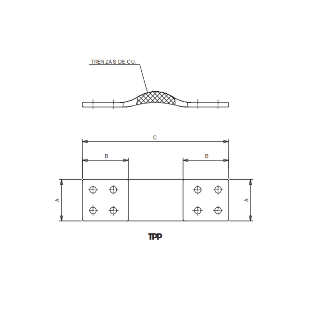 CONEXIÓN DE DILATACION CON TRENZAS DE COBRE UNION PLETINAS DE CU Ø:100X450MM TPP-66/450 ARAGCU AS1