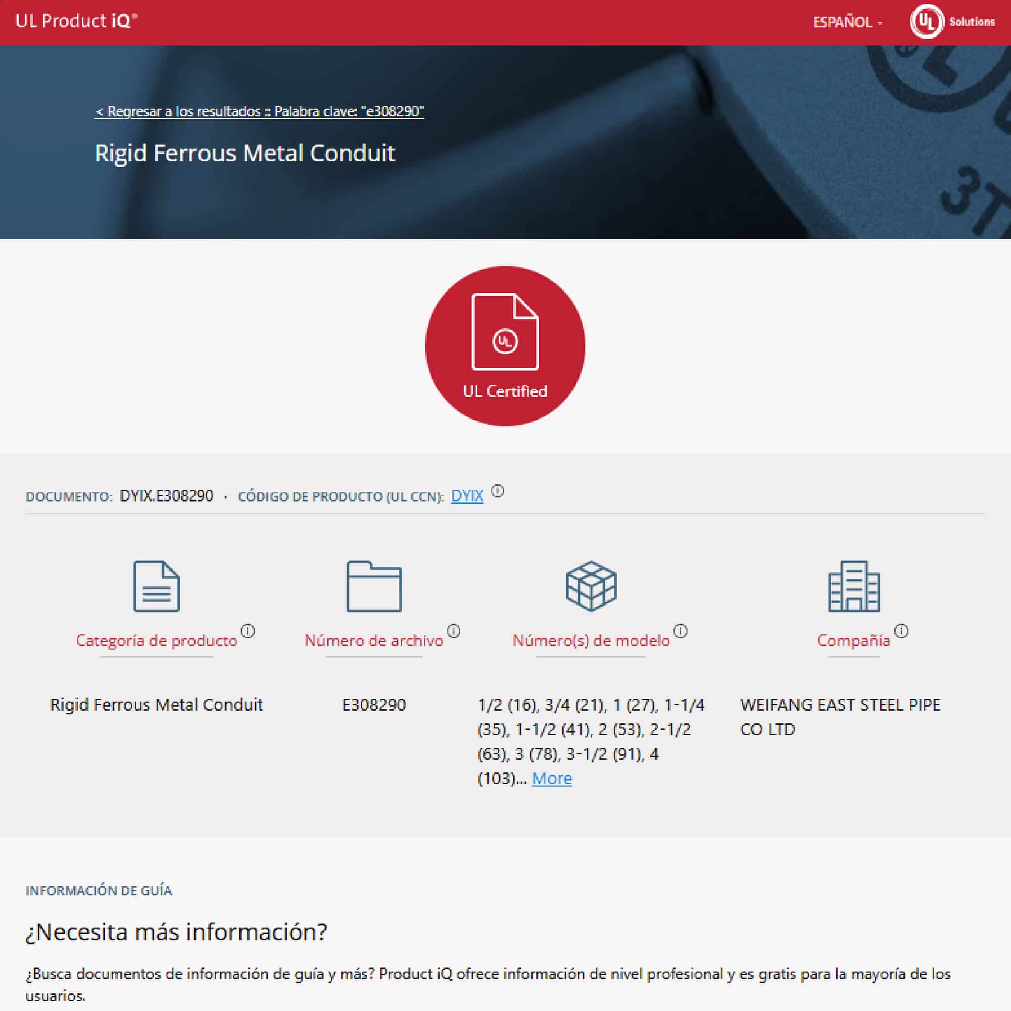 TUBO CONDUIT RIGID 1'' DE 3MTS C/UNION GALVANIZADO EN CALIENTE CON UL E308290 MODELO WFG WEIFANG2