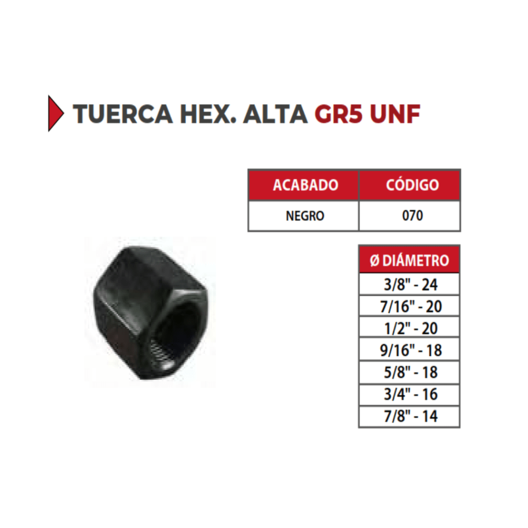 TUERCA HEX ALTA GR5 UNF NEGRO 5/8''-18 ARAGCU OUTLET2
