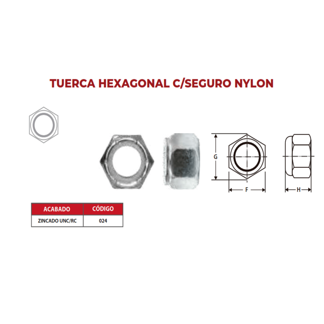 TUERCA HEX C/SEGURO NYLON 5/16'' ZINCADO ARAGCU OUTLET2