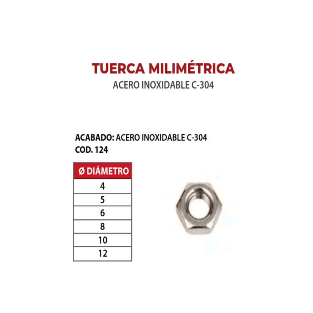 TUERCA MILIMETRICA C-304 INOXIDABLE 10MM ARAGCU OUTLET2