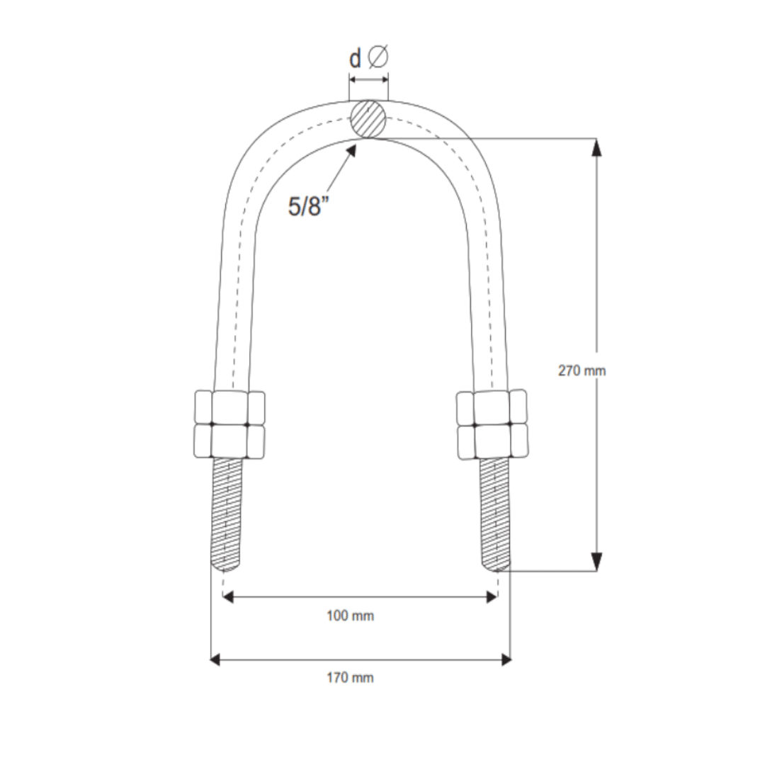 PERNO U-BOLT 13(1/2'') 55KN GALV CALIENTE AP3099002 ARAGCU MT2
