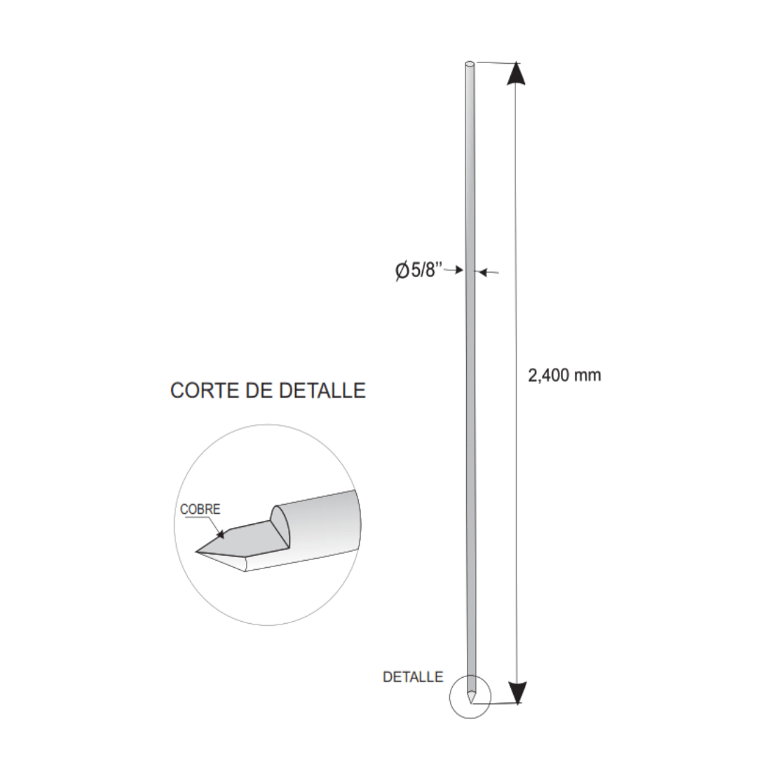 VARILLA DE COBRE ELECTROLITICO 5/8'' 2.40MTS AP2012008 ARAGCU PT3