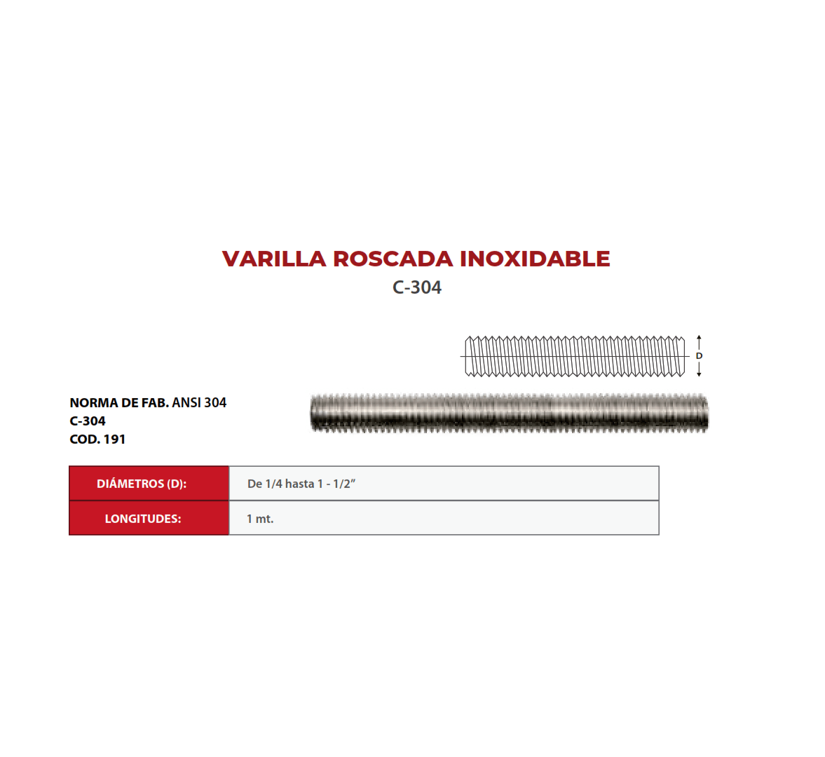 VARILLA ROSCADA INOXIDABLE C-304 1'' ARAGCU OUTLET2