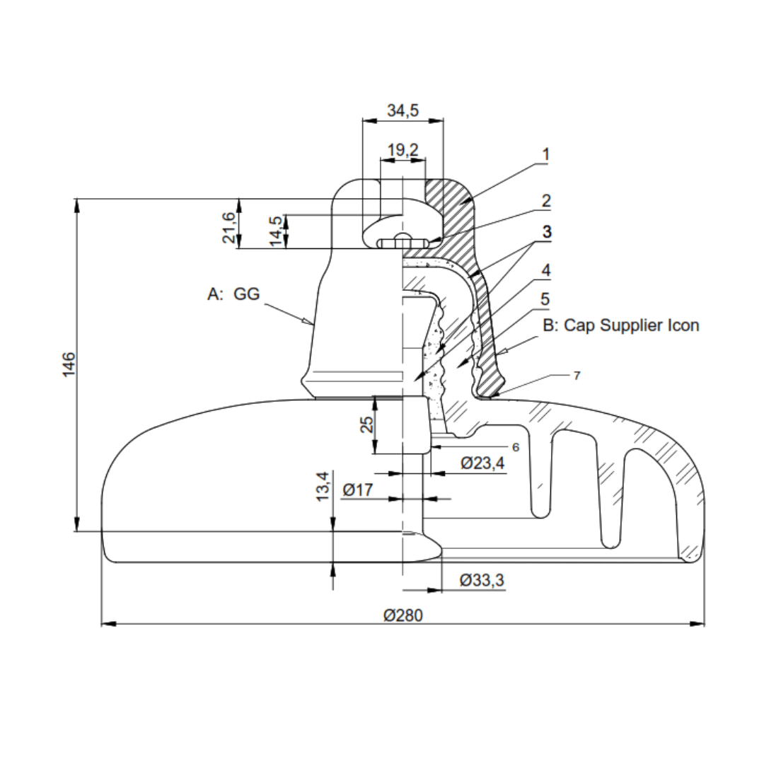 AISLADOR DE VIDRIO TIPO SUSPENSION U120B-146-N-Z-450-C16A-B16A-V PROCEDENCIA CHINA2