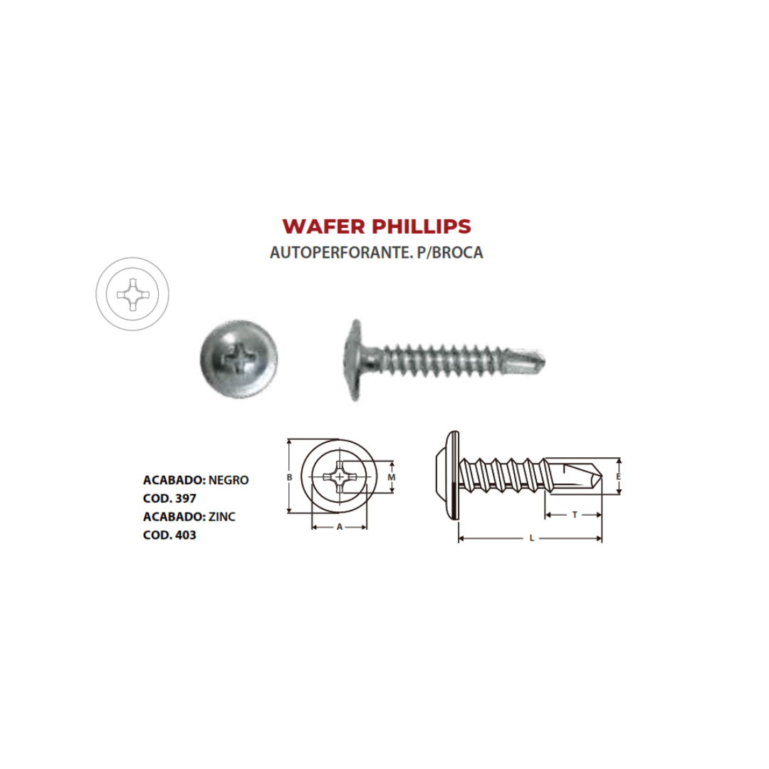 WAFER PHILLIPS AUTOPERFORANTE. P/BROCA ZINCADO N°12 ARAGCU OUTLET2