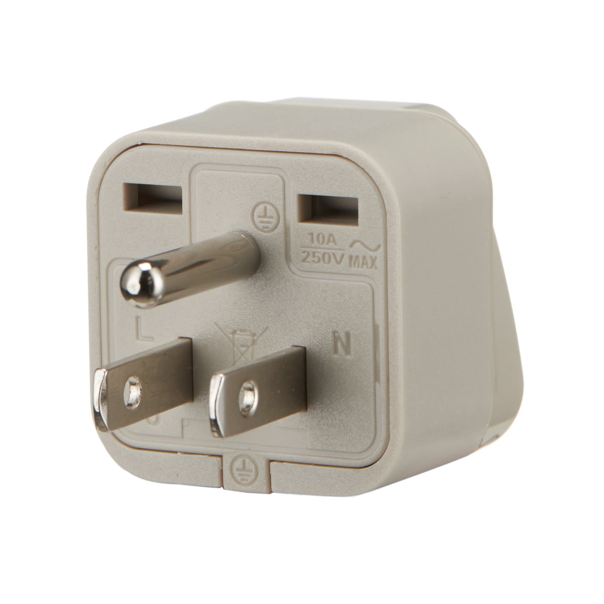 ADAPTADOR UNIVERSAL ESPIGA PLANA 10A 250V CON L/T COLOR GRIS WONPRO2
