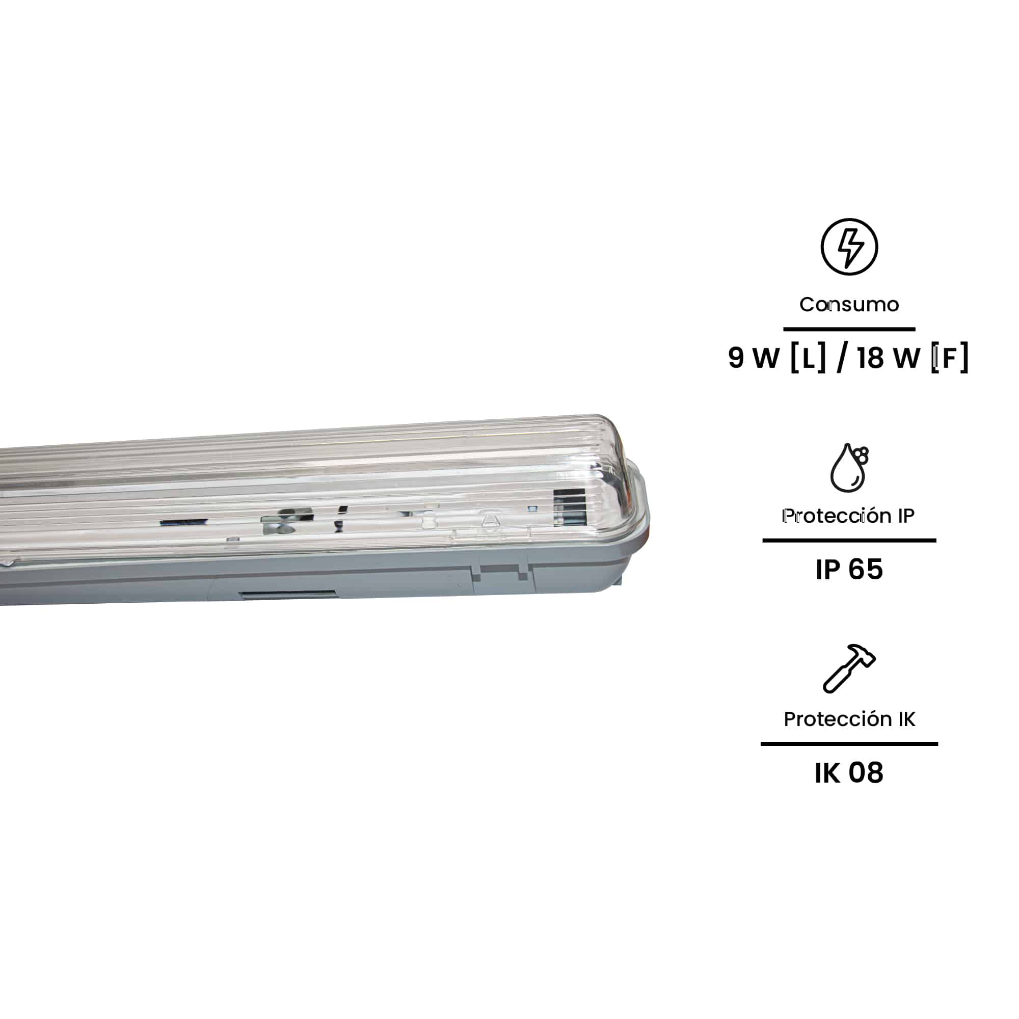 EQ HERM IND 1X18W T8 600MM  IP65 IK08 220-240VAC (SIN BALASTRO SIN LAMPARA) WP-E1X18W NAVIA LED2