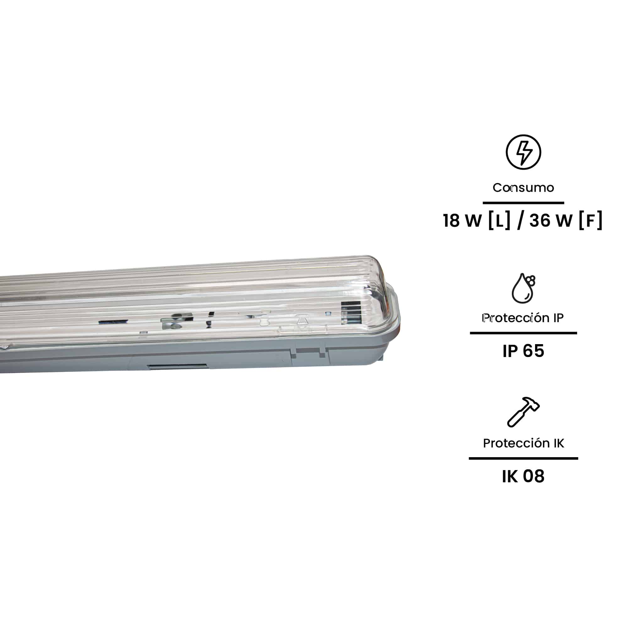 EQ HERM IND 1X36W T8 1200MM IP65 IK08 220-240VAC (SIN BALASTRO SIN LAMPARA) WP-E1X36W NAVIA LED2