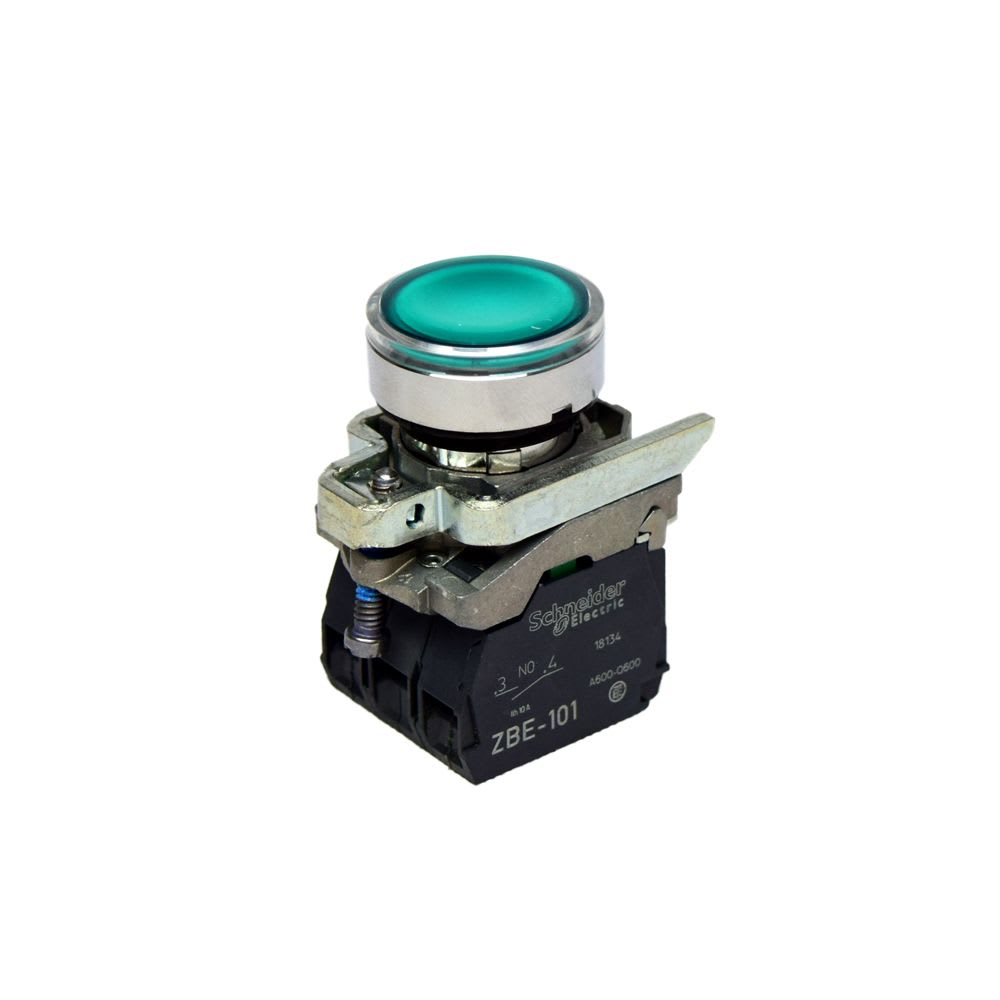 PULSADOR LUMINOSO RASANTE VERDE 22MM 220VAC NA+NC XB4BW33M5 SCHNEIDER ELECTRIC