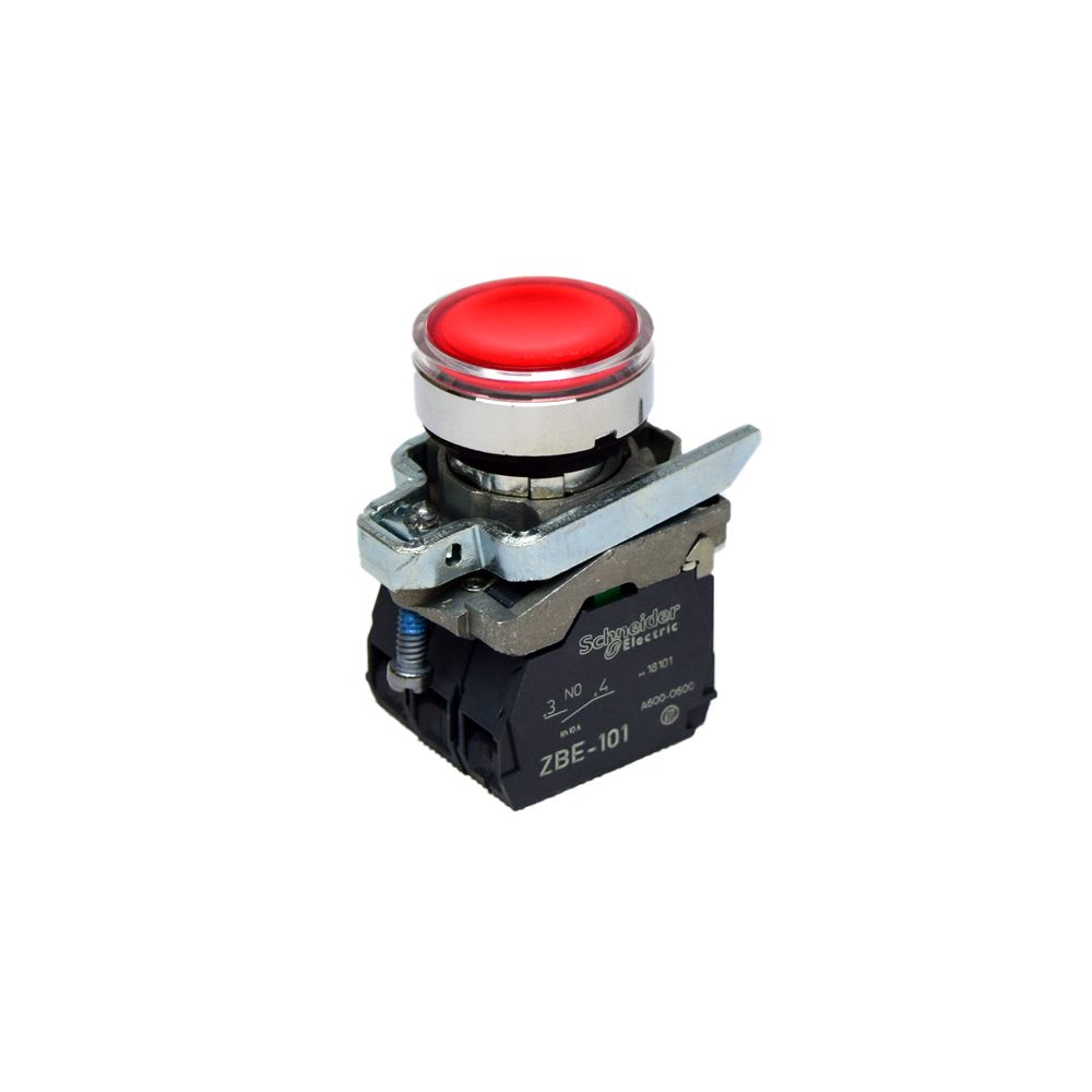 PULSADOR LUMINOSO RASANTE ROJO 22MM 220VAC NA+NC XB4BW34M5 SCHNEIDER ELECTRIC