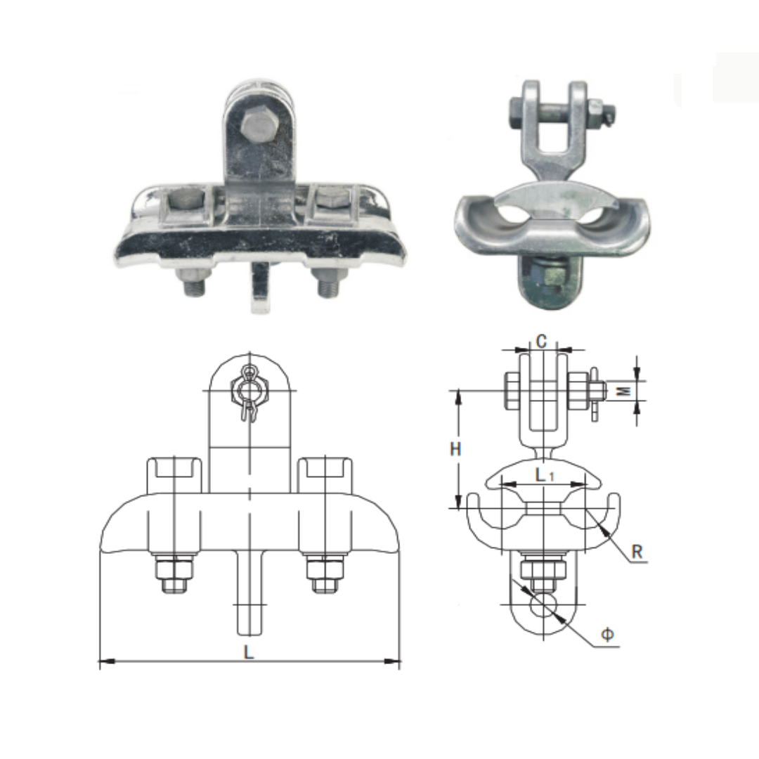 GRAPAS DE SUSPENSION HIERRO MALEABLE PUENTE GEMELOS MODELO XTS-4028 22.0-27.0MM 40KN ARAGCU HE