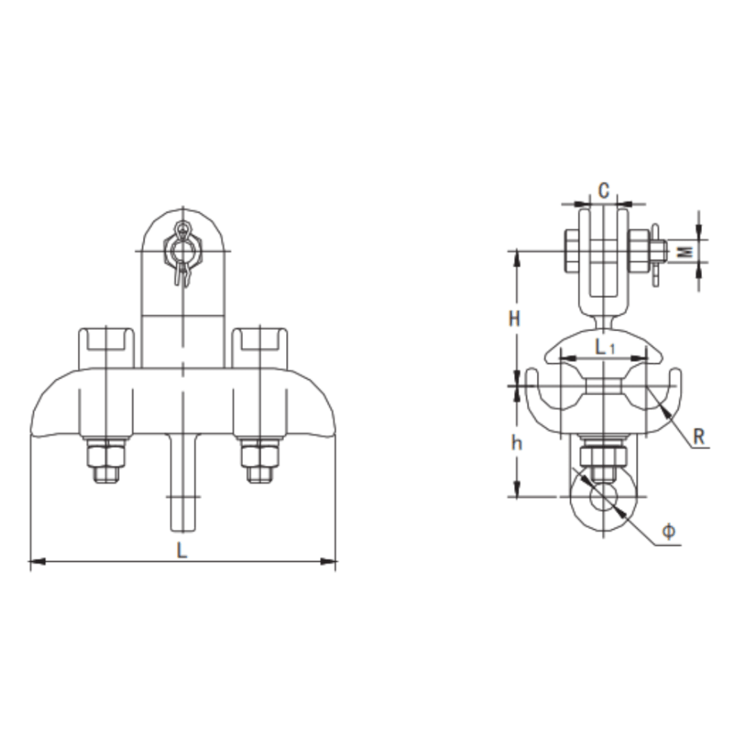 GRAPAS DE SUSPENSION HIERRO MALEABLE PUENTE GEMELOS MODELO XTS-6 34.0-45.0MM 70KN ARAGCU HE2