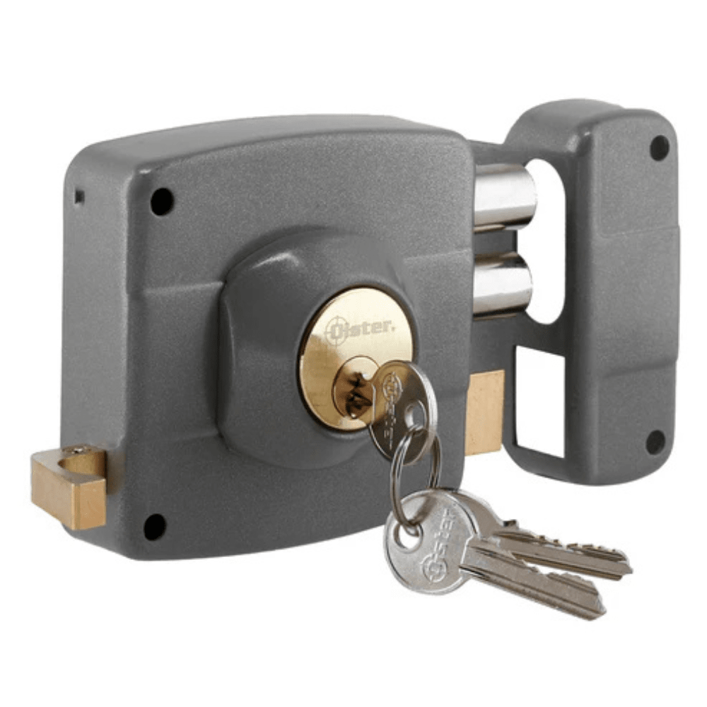 Cerradura Exterior Sobreponer Oister 110 - Gris Para Puertas De Madera1