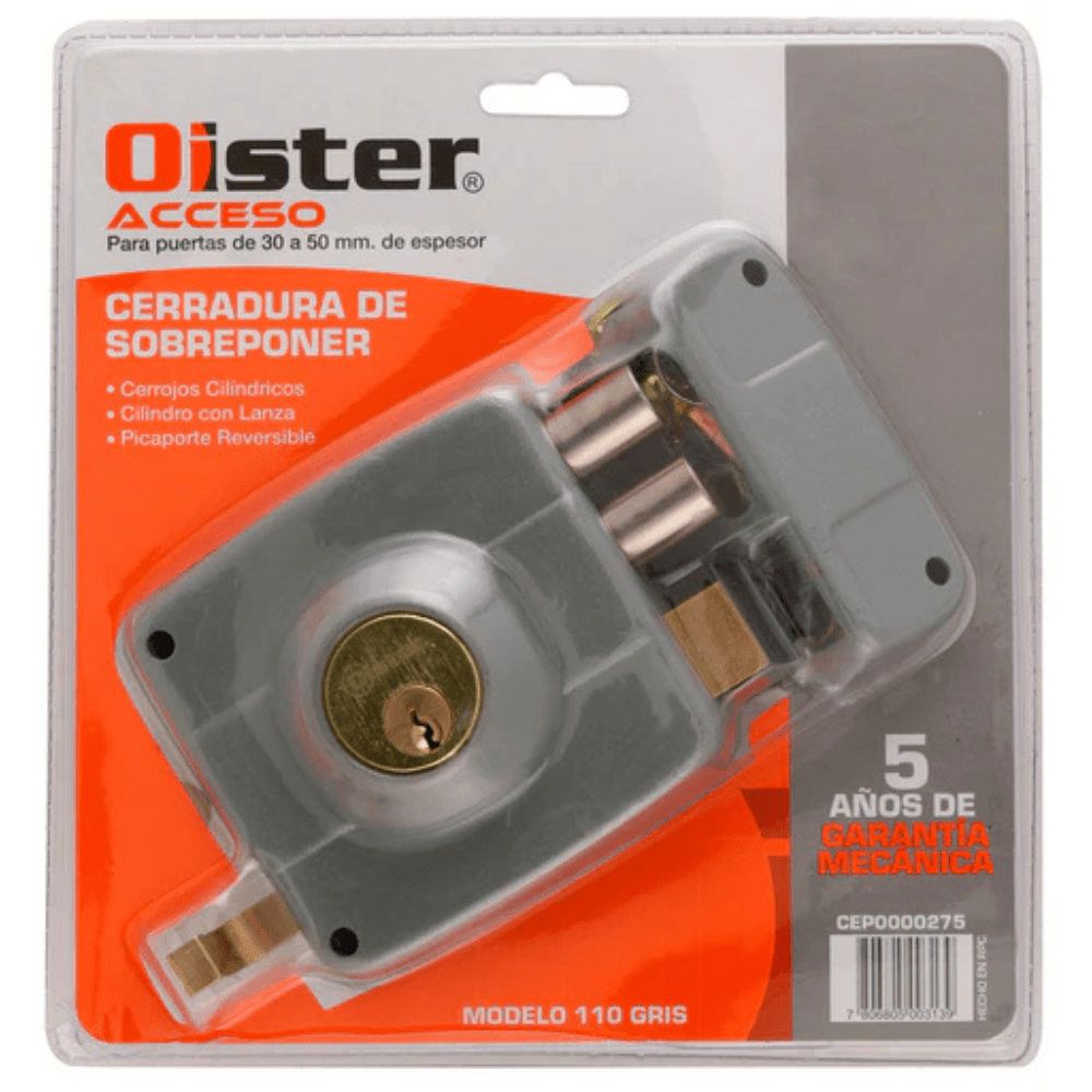 Cerradura Exterior Sobreponer Oister 110 - Gris Para Puertas De Madera6