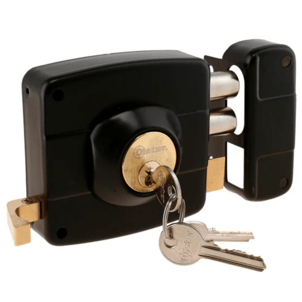 Cerradura Exterior Sobreponer Oister 110 - Negra Para Puertas De Madera3