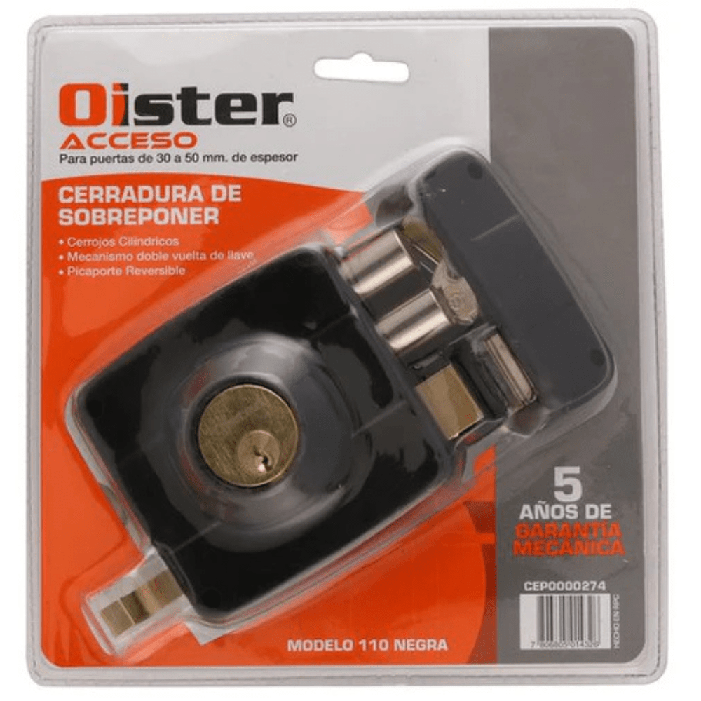 Cerradura Exterior Sobreponer Oister 110 - Negra Para Puertas De Madera6