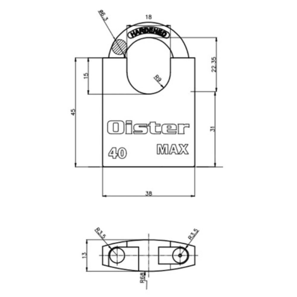 Candado Oister Max Con Hombros 40mm2