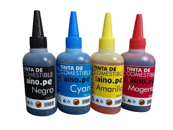 Pack de Tintas Comestible Vegetal 100 ML Black Cyan Yellow Magenta | Tienda  Taino