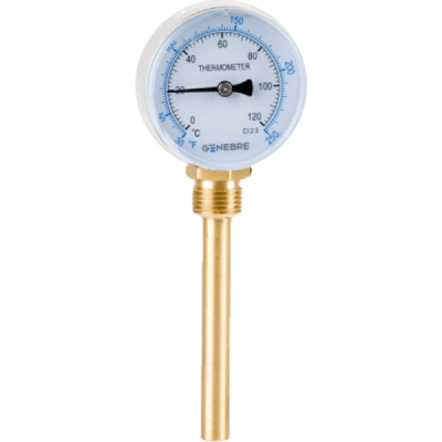 Termómetro Bimetálico Cuerpo de Ac. Zincado 63Ø , 1/2, 0 a 120 °C. Vaina de Latón 100 mm1