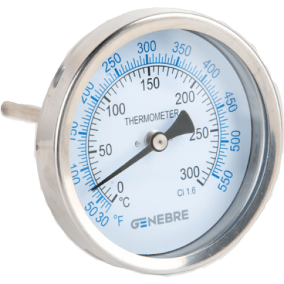 Termómetro Bimetálico Cuerpo de Ac. Inox. 100Ø , 1/2, 0 a 120 °C. Vaina de Ac. Inox 100 mm1