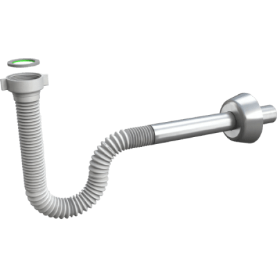 Sifón Corrugado Extensible Para Lavatorio y Bidet, Plástico PP de Color Blanco y Cola ABS Cromada de 190 mm1