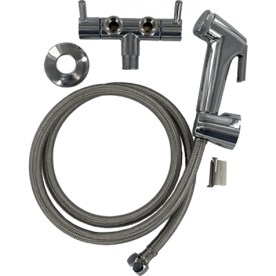 Kit Ducha Bidé Árabe Con Flexible de 1,2 m, Llave Angular Cromada, Maneral y Cierre Cerámico1