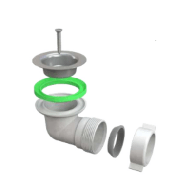 Desagüe Simplex Curvo Para Receptáculos Con Cuerpo de Plástico PP y Sello de Goma1