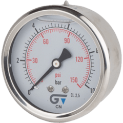 Manómetro Con Glicerina de Ø63 Caja Ac. Inox. Rosca 1/4 M Gas. Salida Posterior