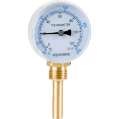 Termómetro Bimetálico Cuerpo de Ac. Zincado 63Ø , 1/2, 0 a 120 °C. Vaina de Latón 50 mm