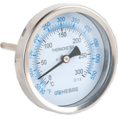 Termómetro Bimetálico Cuerpo de Ac. Inox. 100Ø , 1/2, 0 a 120 °C. Vaina de Ac. Inox 100 mm