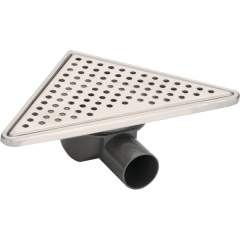 Pileta de Ac. Inox Para Receptáculos en Obra Con Trampa de PVC Salida Ø40 mm, 20 x 20 cm. Rejilla Triangular Para Esquinas