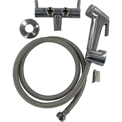 Kit Ducha Bidé Árabe Con Flexible de 1,2 m, Llave Angular Cromada, Maneral y Cierre Cerámico
