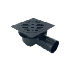 Pileta de Ac. Inox Para Receptáculos en Obra Con Trampa de PVC Salida Ø40 mm, 10 x 10 cm. Rejilla Cuadrada Con Pernos